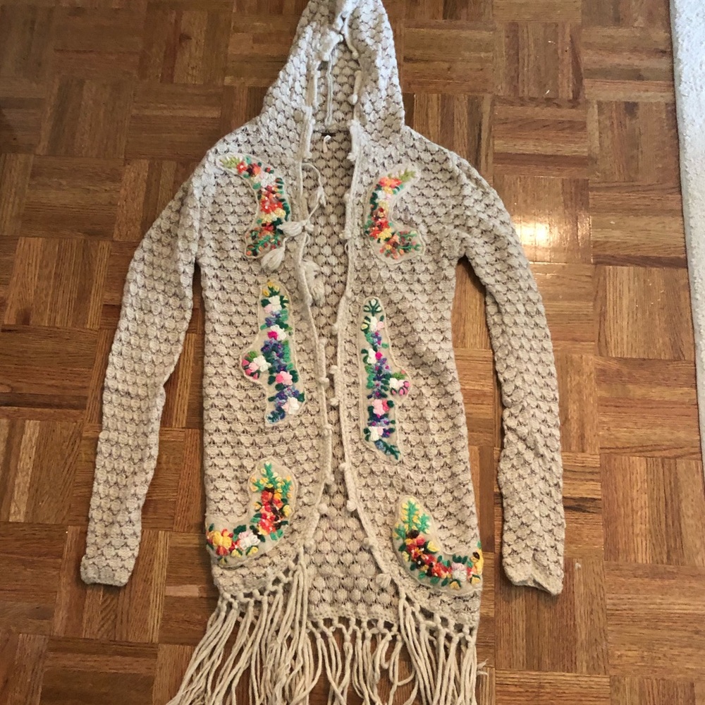 Free People Embroidered Hooded Cardigan